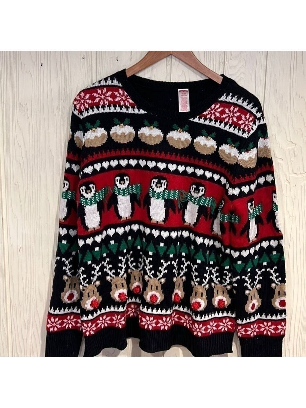 HOLIDAY TIMES UGLY CHRISTMAS Sweater  with bells and Pom poms size 16-18